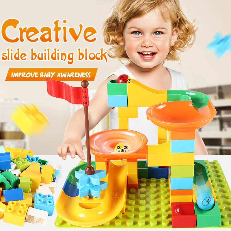 

76PCS Marble Race Run Block Compatible Legolys Duploed Building Blocks Funnel Slide Blocks DIY Bricks Toys For Children house