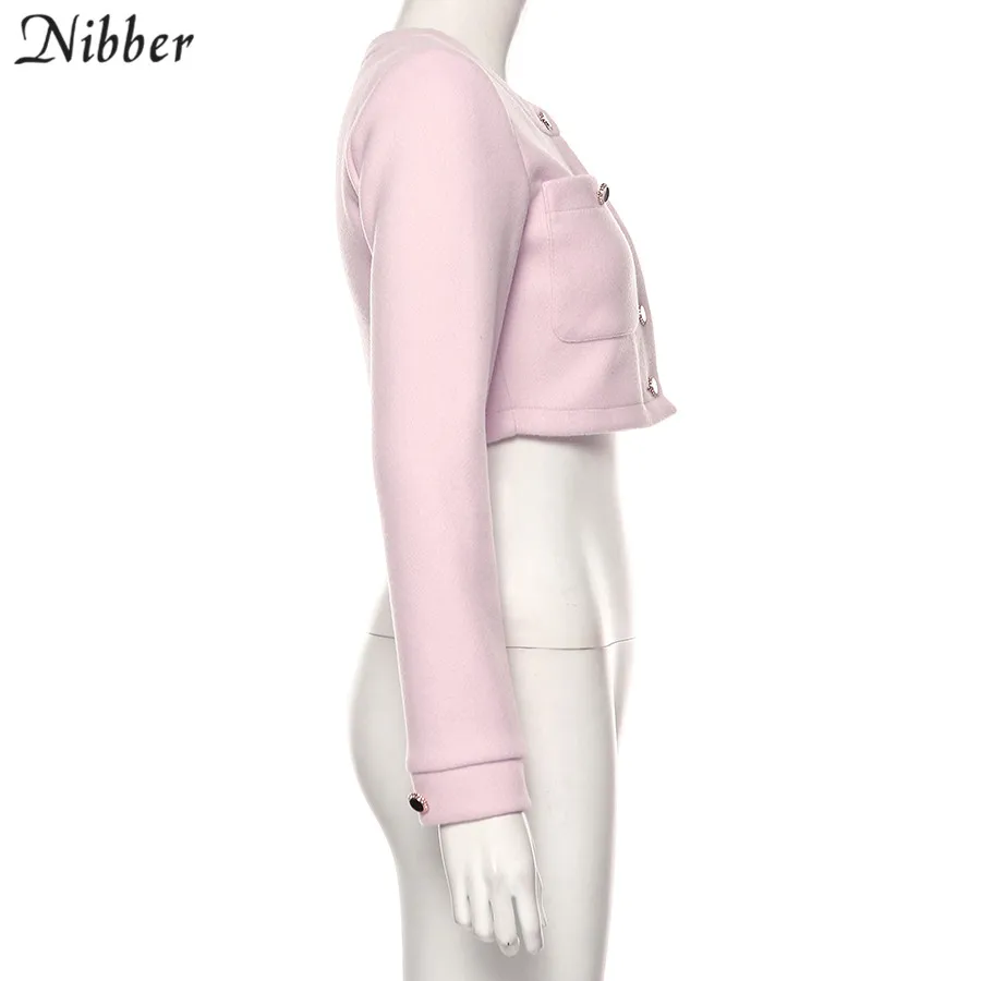 NIBBER, элегантные, офисные, женские, одноцветные, вязаные топы, для улицы, тонкий, длинный рукав, кроп-топ, t-shirt2019autumn, Harajuku, повседневное пальто