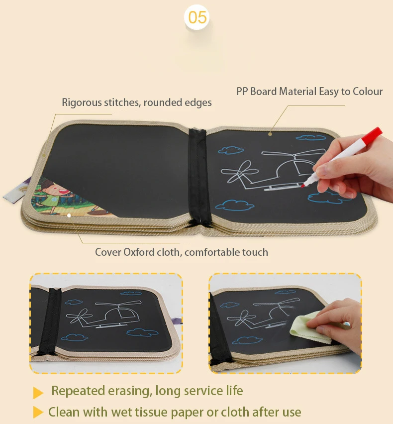 Portable Sketchpad Repeatable Wipe Painting Book Blackboard Album With Colour Pen Dustless Graffiti Kids Painting Book 12 Pens
