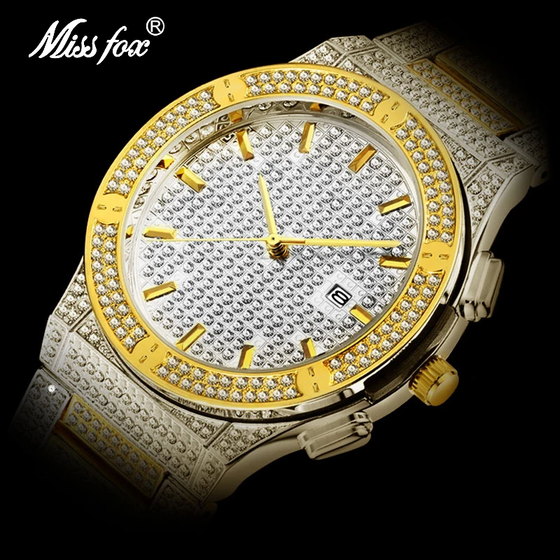 Прямая поставка 2020 MISSFOX AAA + бриллиантовые Наручные часы для мужчин модные Geneve Big
