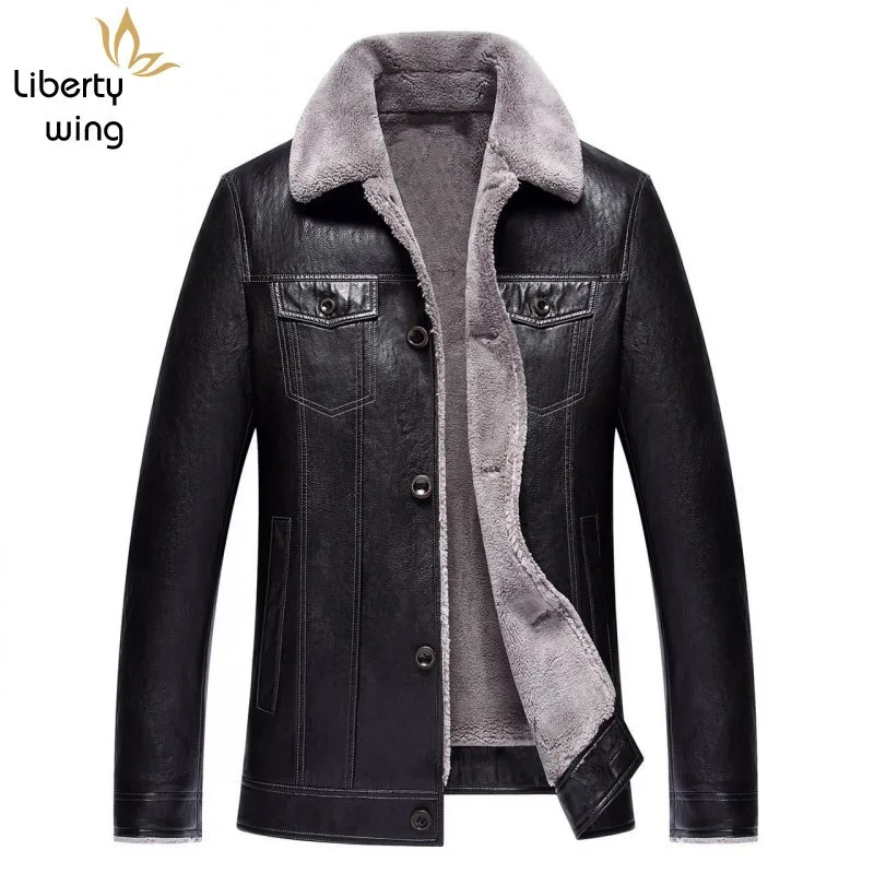 

Мужские толстые теплые зимние куртки с отворотом, приталенные, высокого качества, с длинным рукавом, черные, синие, мужские кожаные пальто, деловые, повседневные, Новинка