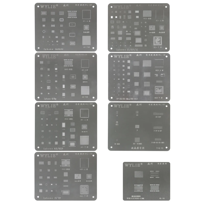 8PCS Полный набор BGA трафарет для iPhone 5 5S 5c 6 6+ 6s 6s+ 7 7+ 8 8Plus X XS/XS Ma PCIE NAND - Цвет: 8PCS