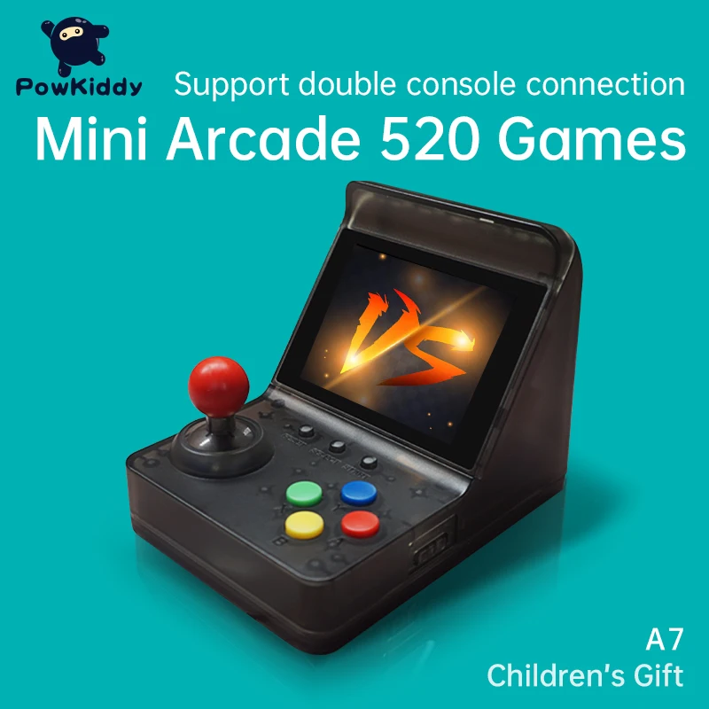 Игровая мини-консоль POWKIDDY A7 32 бит с 520 встроенными играми поддержка двух