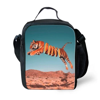 

THIKIN Cool Orange Tiger Print Lunch Bags for Women Children Daily Lunchbag Food Box Lancheira with Art Animals Design Custom