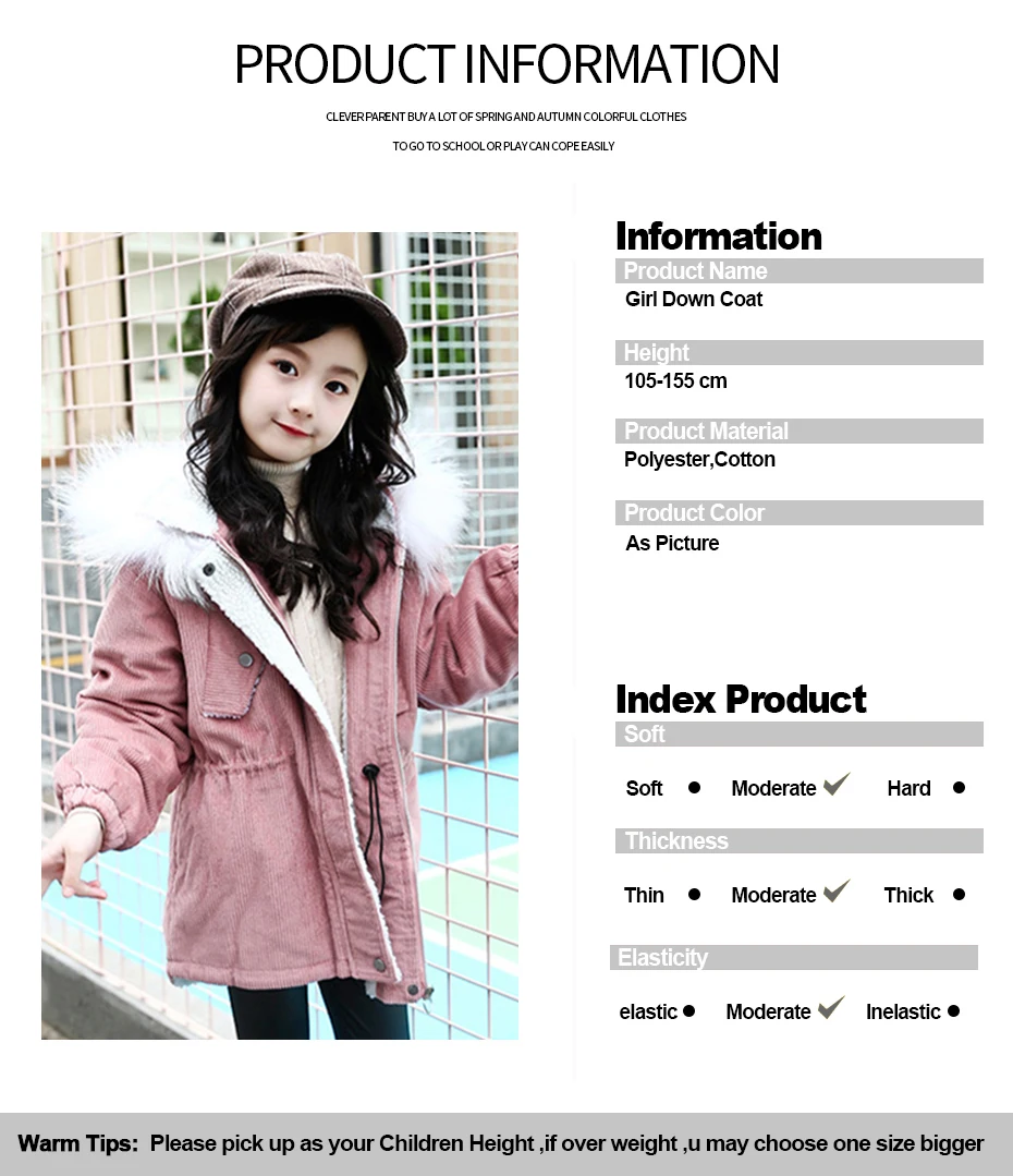 Winter Jackets For Girls Fur Hooded Warm Girls Coat Embroidery Kids Jackets Autumn Teen Christmas Girls Clothes For 5-14 Years