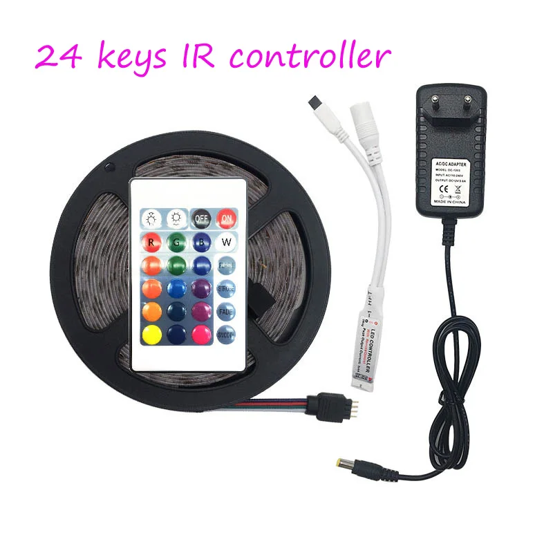 5m-RGB-24Keys IR RGB Светодиодная лента светильник SMD 2835 5 м Водонепроницаемая RGB лента 12В лента Диодная Светодиодная лента s светильник Гибкая полоса лампа ИК wifi контроллер - Испускаемый цвет: 5m-RGB-24Keys IR