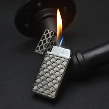 Металлические зажигалки креативная портативная ветрозащитная Зажигалка ультратонкая газовая зажигалка двойная Зажигалка для сигарет Бутан открытое пламя