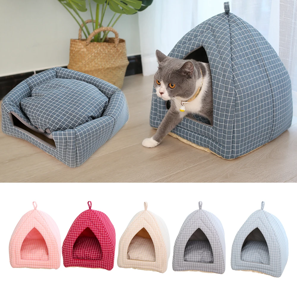 Foldable Pet Cat Bed Mat Soft Cone Shape Dog Kennel Winter Pet Cave Cat House Warm Sleeping Cats Nest Washable Dog Beds Pet Bed