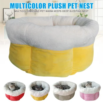 

Cat Kennel Round Plush Autumn Winter Warm Deep Sleeping Nest Comfort Sleeping Bed for Cats Dogs MJJ88