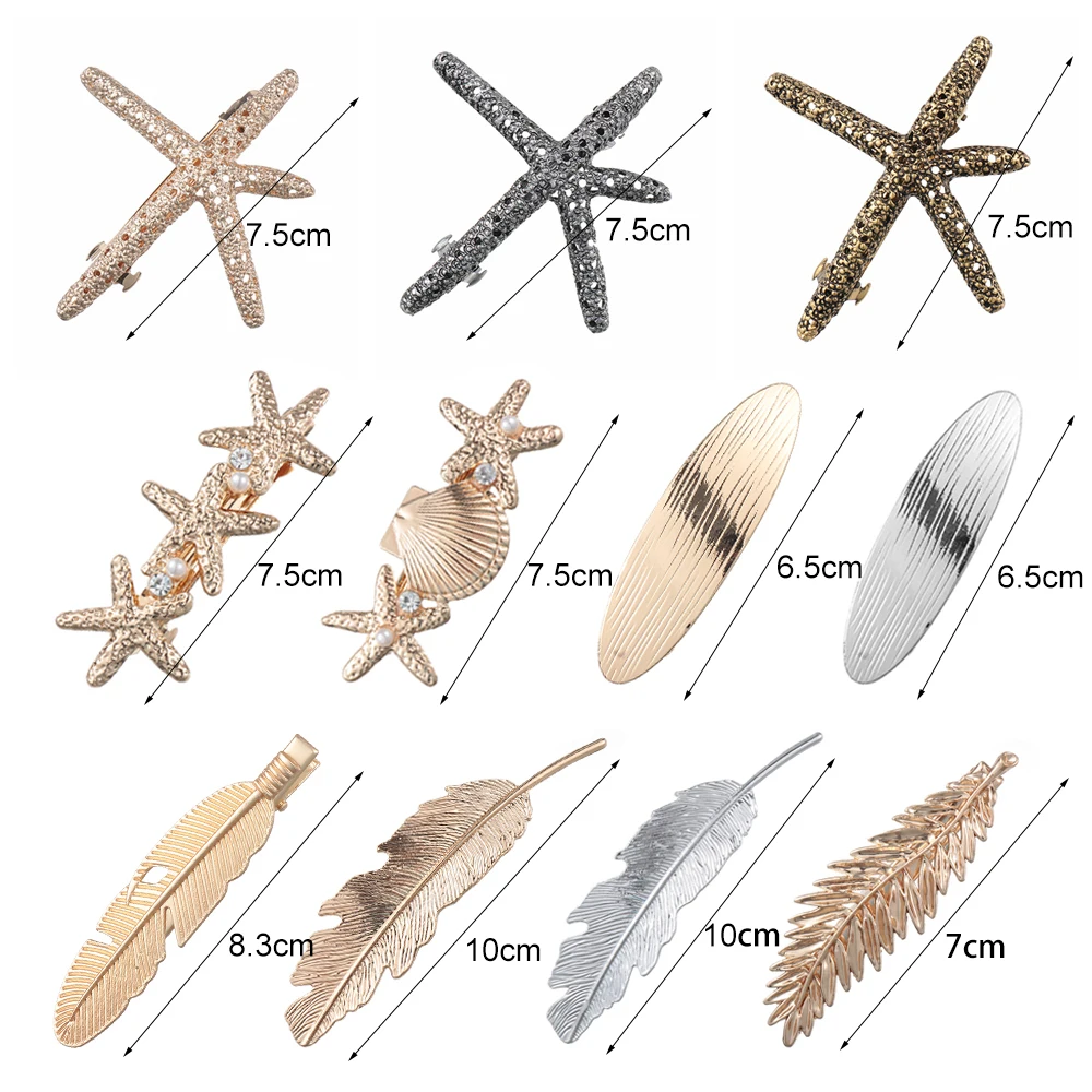 1 предмет, модный геометрический металлическая форма листа зажим для волос с жемчугом заколки в виде морской звезды аксессуар для волос с перьями инструмент для укладки волос аксессуары для ювелирных изделий