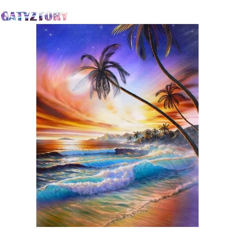 

GATYZTORY Full Square/Round Drill 5D DIY Diamond Painting "Seaside beach" Embroidery Cross Stitch 5D Home Decor Gift