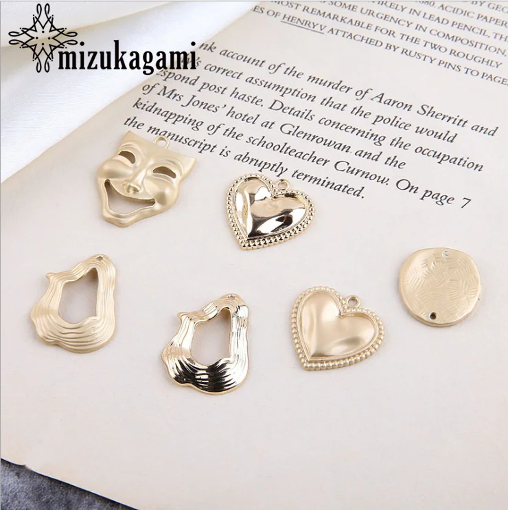 Golden Zinc Alloy Charms Pendant Heart Geometric Round Charms 10pcs/lot For DIY Fashion Earrings Jewelry Making Accessories