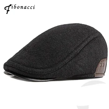 

Fibonacci Autumn Winter Newsboy Cap Wool Nylon Cabbie Ivy PU Patchwork Dad Hats for Men Flat Caps