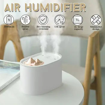 

1000ml Household Air Humidifier Wireless/USB Air Purifying Mist Maker Two-port Spray Port Humidifier 12h Long Wireless Spray