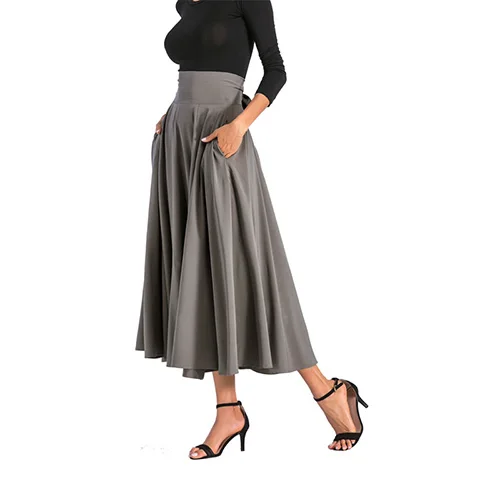 Женская длинная юбка Модная элегантная однотонная женская юбка с высокой талией повседневная юбка в складку Faldas Mujer Moda CDR1405 - Цвет: dark gray