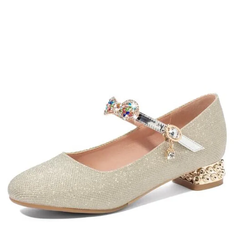 Новинка детские туфли со стразами и бантом принцессы на высоком каблуке с