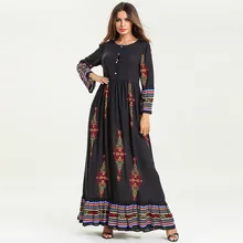 Платье Топ Новые женские мусульманские цветочные печати Длинное Макси платье Абая, головной платок Дубай Кафтан исламский халат для женщин модная одежда