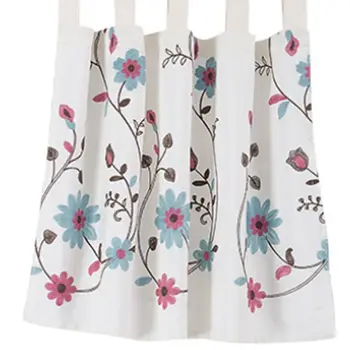 

Korean Floral Embroidery Short Window Curtain Rod Pocket Valance for Kitchen