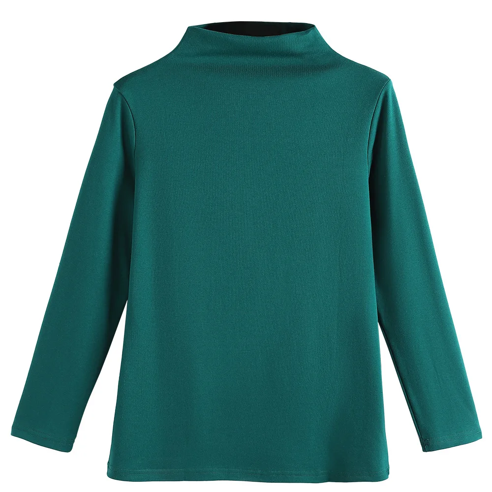 6XL, рубашки с длинным рукавом, высокий воротник, женские, плюс размер, хлопок, Теплые Топы, одноцветные, эластичные, приталенные, футболки для девушек, весна-осень