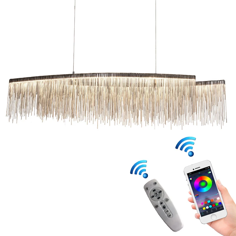 Modern App Remote Control Tassel Aluminum Chain Pendant Lights for Kitchen Living Room Decoration Creative Luxury Lamp white pendant lights