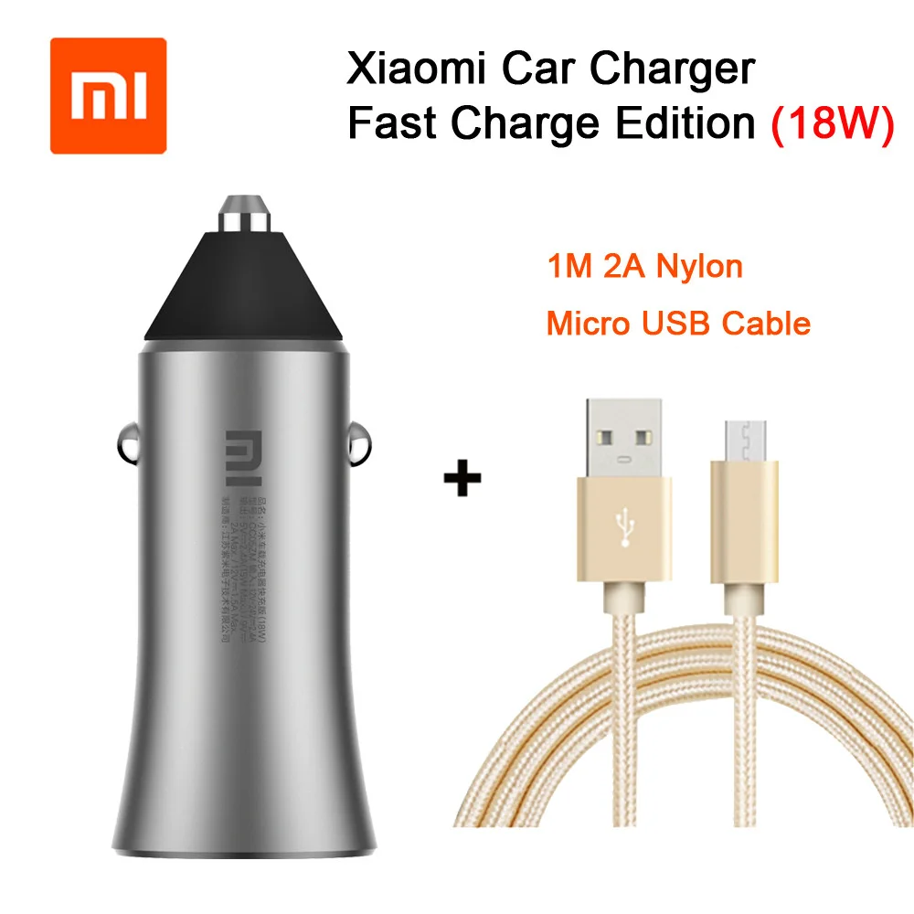 Оригинальное автомобильное зарядное устройство Xiao mi Quick Charge 18 Вт QC 3,0 Dual USB Max 36 Вт 5 В/3 А 9 в 2 а металлическое автомобильное зарядное устройство для iPhone samsung huawei - Цвет: Mi18w Add Micro USB