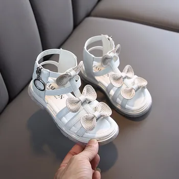 

Summer Kids Princess High-top Gladiator Medium Big Girls Beach Sandals Butterfly-knot Open-toe Roman Shoes Children's Soft Flats