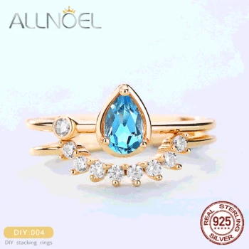 

ALLNOEL Unique Design Stacking Rings For Women Bridal Sets Topaz Zircon Diamond Pearl Gemstone 925 Sterling Silver Fine Jewelry