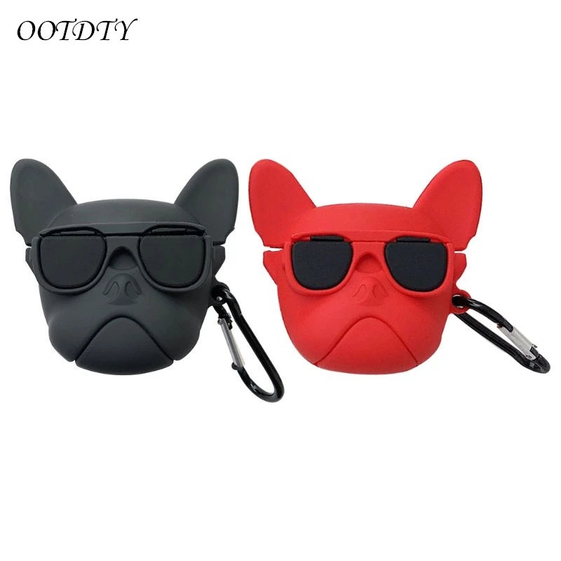 

Dog in Glasses Pattern Protective Case Shockproof Cover Skin Protector with Carabiner for Airpods 1/2 Charging Box Accessories