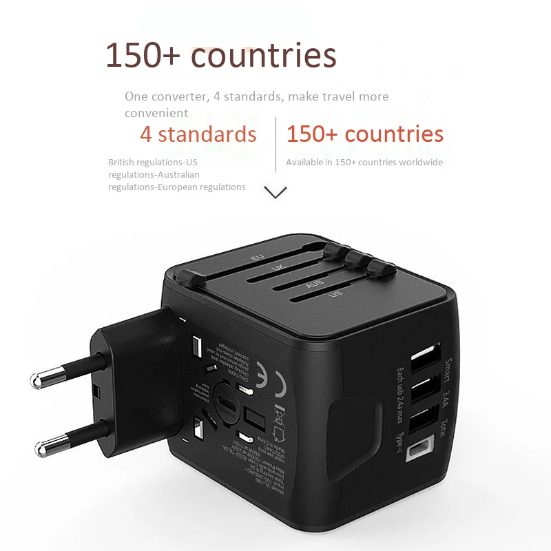 Дорожный адаптер, универсальный штепсельный адаптер, USB TYPE-C для США/Великобритании/ЕС/Австралии Международный адаптер питания