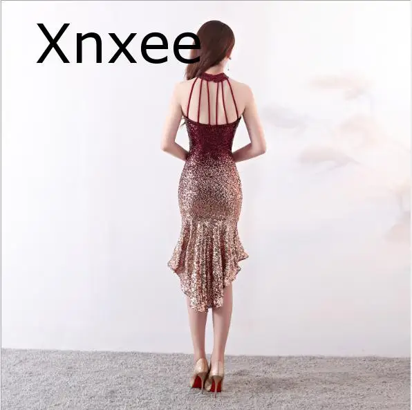 Xnxee/элегантное платье на бретелях с пайетками; блестящие вечерние платья с коротким передом и длинной спинкой; Vestido de novia