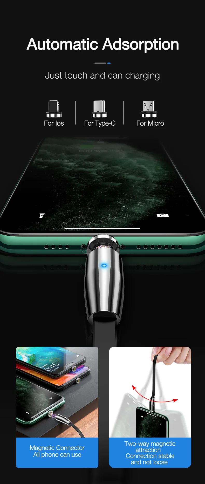 Cafele Магнитный кабель для передачи данных 3A Micro usb type C светодиодный индикатор быстрой зарядки для huawei P30 mate 30 Pro 5G Xiaomi Mi9 5G Redmi K20