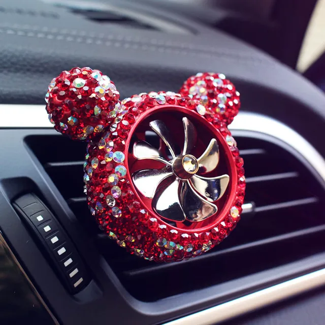 Creative Bling Crystal Diamond Cartoon Car Air Freshener Outlet Vent Clip Car Perfume Solid Diffuser Car Accessories for Girls red