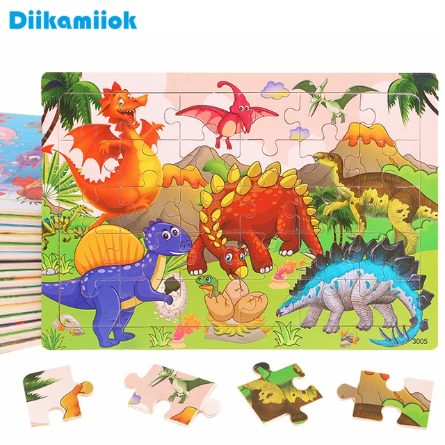 New 30 Pieces Wooden Toy Jigsaw Puzzle Wood Cartoon Animal Vehicle Kid Early Learning Baby Educational Toys for Children Puzzles 1