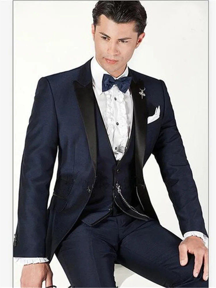 Классический мужской костюм Smolking Noivo Terno Slim Fit Easculino вечерние костюмы для мужчин с одной пуговицей с пиковым отворотом темно-синий смокинг для жениха - Цвет: Style and color