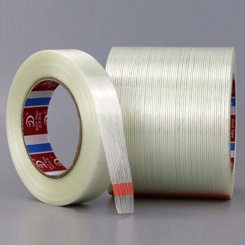 50M 5/10/15mm Transparent Striped Single Side Adhesive Tape Strong Glass Fiber Tape