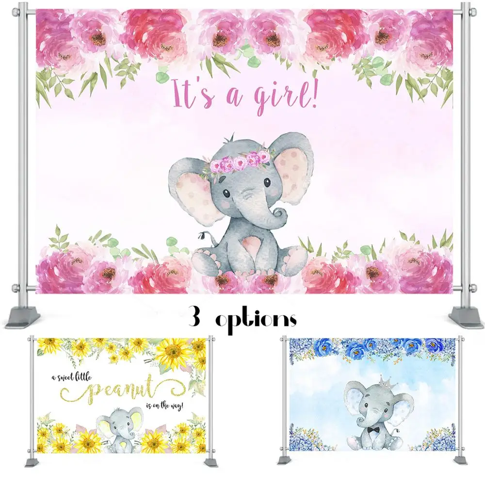 Boy Girl Elephant Baby Shower Birthday Backdrop Blue Pink Flower Elephant Background Sunflower Baby Shower Birthday Party Decor Background Aliexpress