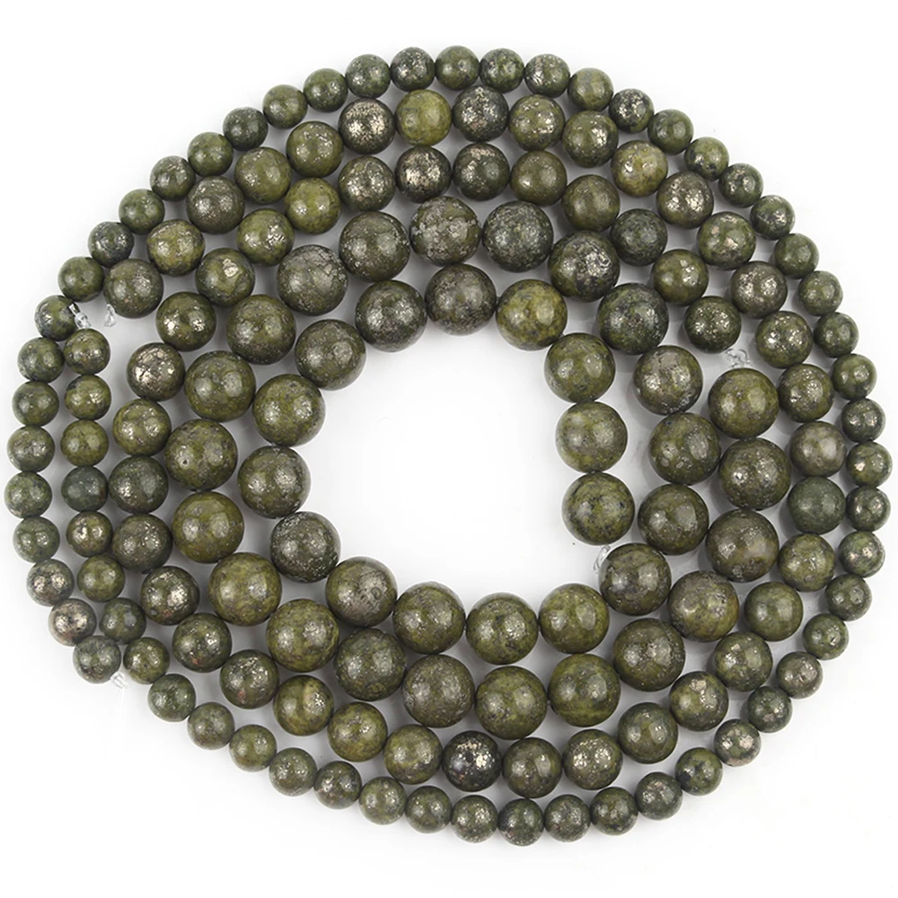 Perline rotonde sfaccettate di pirite naturale, filo intero. 3 mm