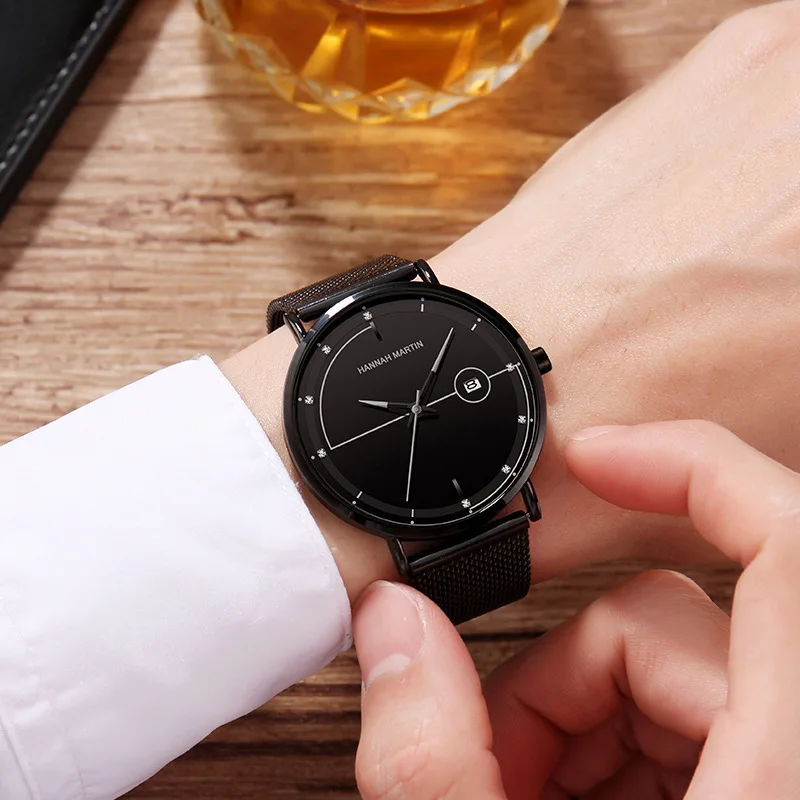 

Hannah Martin 10101 Japan Movement Mesh Belt Waterproof Ultra-Thin Calendar Men's Quartz Watch