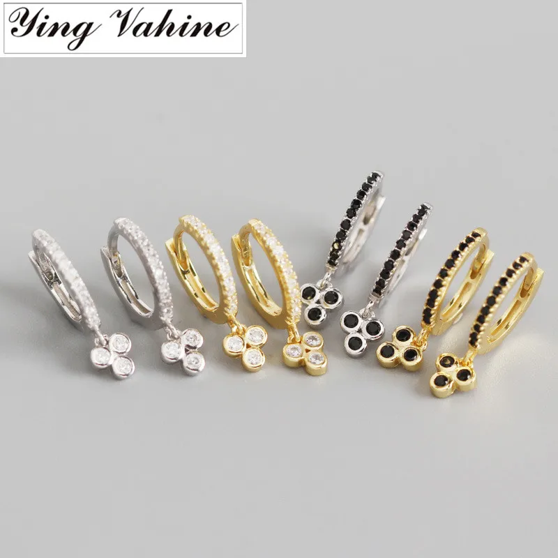 

ying Vahine 100% 925 Sterling Silver Small White and Black Zircons Geometric Triangle Pendant Drop Earrings for Women