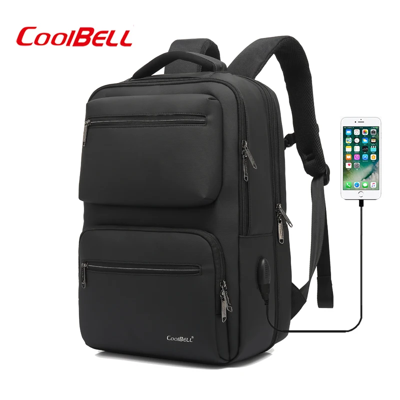 Мужской деловой рюкзак с USB-зарядкой черный Водонепроницаемый