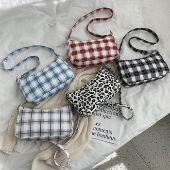 

Plaid Pattern Canvas Bags for Women 2020Summer Casual Crossbody Shoulder Handbag Lady Female Half Moon Travel Purse Axillary Bag