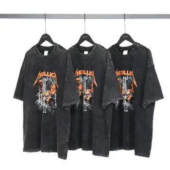 

VFIVEUNFOUR Cloak Skull Print Destroyed Holes Hem Tshirts Streetwear Hip Hop Punk Rock Gothic Fashion Oversized Tees Tops