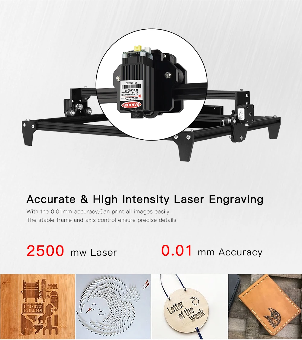 Мини лазерная гравировальная машина 2 оси черный серебристый цвет 30*40 см 2500 мвт DIY гравер Настольный деревянный маршрутизатор/принтер+ Лазерные очки