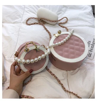

Wild foreign style small round bag 2019 new fashion pearl chain bag shoulder messenger bag