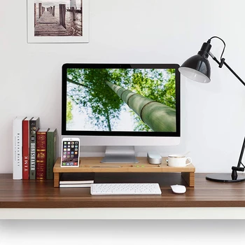 

Wood Laptop Stand Computer Monitor Stand Riser with Storage Organizer Bamboo Laptop Cellphone TV Printer Stand Desktop