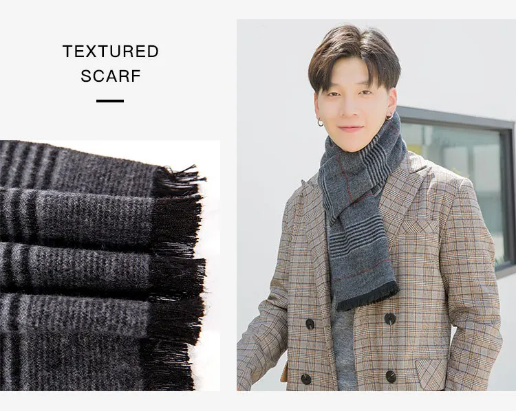 Fall and Winter New Stripe Cashmere-like Men's Scarf Japanese and Korean Printed Heating Mid-long Neck Male Manufacturers Wholes