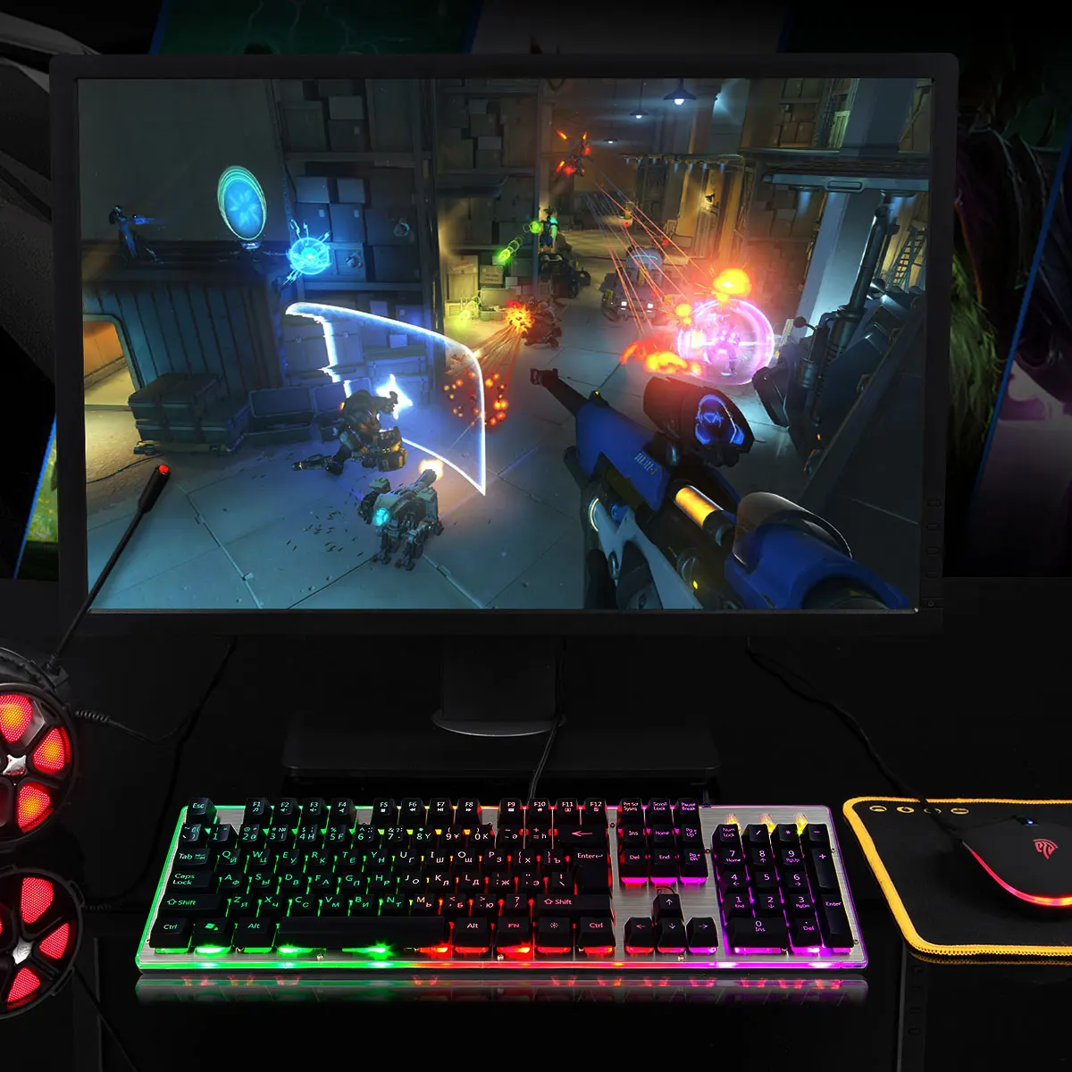 Клавиатура механическая Компьютерная клавиатура Gamer 104-клавишная RGB со светодиодной подсветкой Проводная игровая клавиатура для ноутбуков ПК Планшет