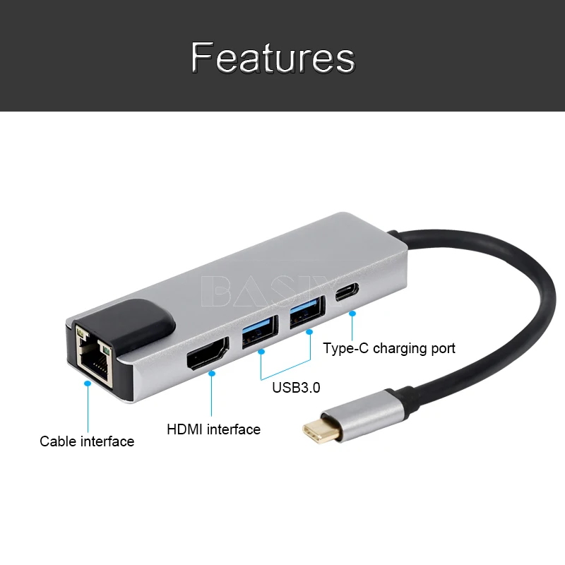 5 IN1 HUB Basix usb type C концентратор для нескольких USB 3,0 HDMI Gigabit Ethernet Lan RJ45 адаптер док-станция для MacBook Pro Аксессуары type C USB 3,0 концентратор - Цвет: 5 IN1 HUB