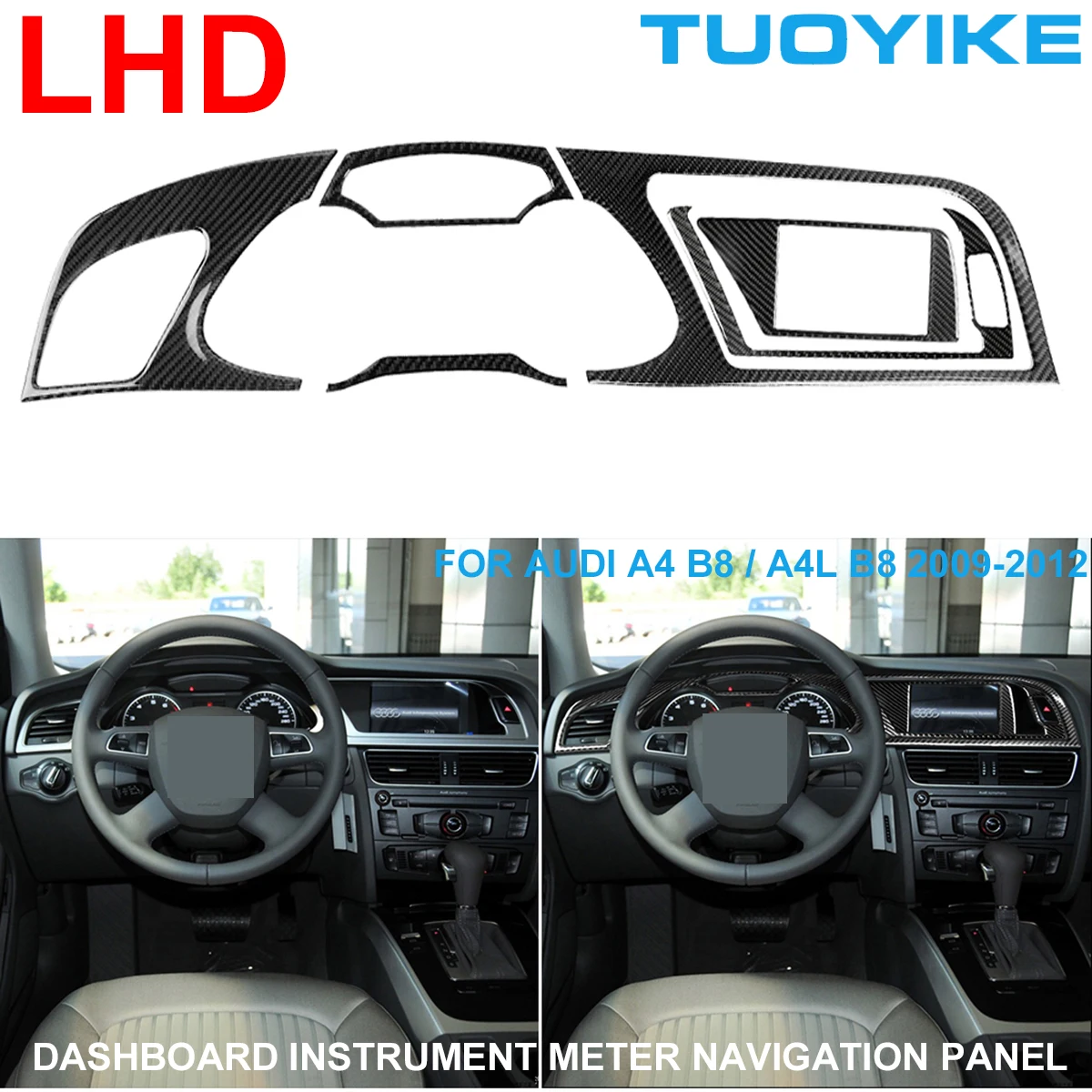

LHD RHD Car Styling Real Carbon Fiber Dashboard Console Central Instrument Panel Sticker Trim Cover For Audi A4 A4L B8 2009-2012