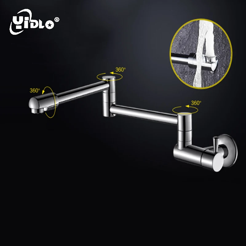 

Wall Mount Kitchen Faucet Folding Single Handle Sink Brass Taps Single Cold Water Tap 360 degree rotary nozzle bathroom Faucet